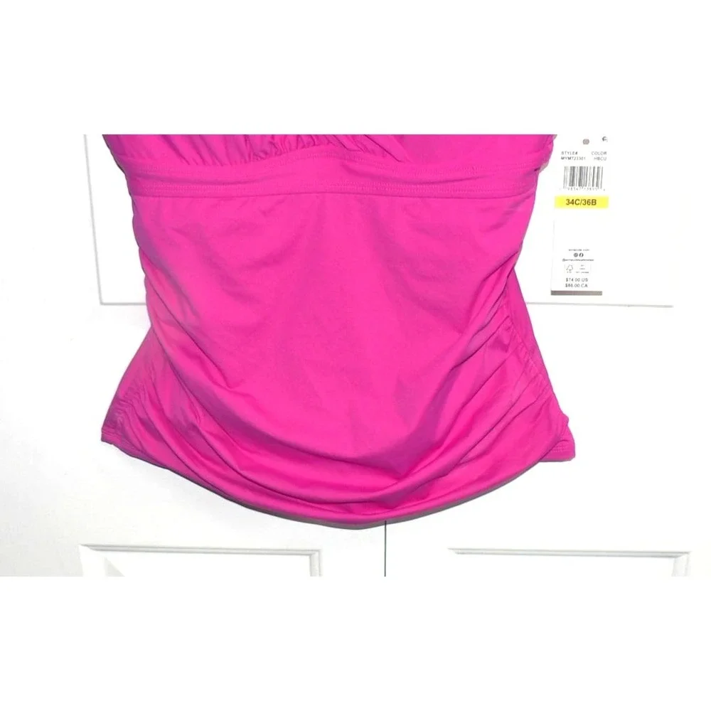 Anne Cole Women's‎ Shirred Underwire Tankini Swim Top in Hibiscus Pink 34C/36B